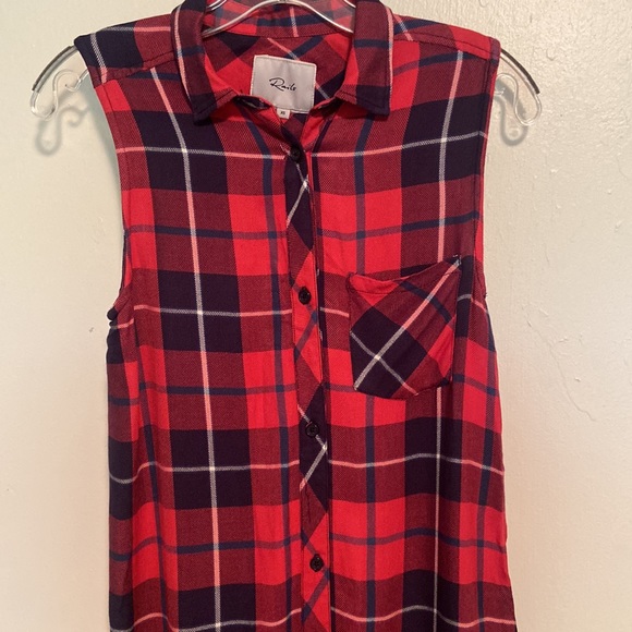 Rails Red Plaid Button Down Sleeveless Shirt Dress - Picture 2 of 7